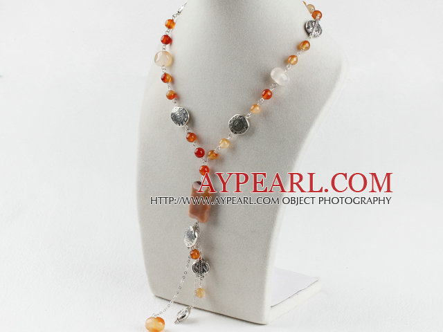 Beautiful Natural Color Multi Agate And Tibet Silver Charm Y Shape Pendant Necklace