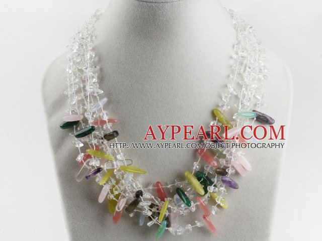 clear crystal and colorful stone necklace with magnetic clasp