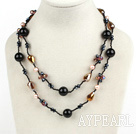 Wholesale Long Style Black Agate and Crystal Necklace