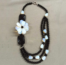 Wholesale Graceful Multi Strand Black Agate Opal Stone Flower Party Necklace (Flower can be a Brooch)