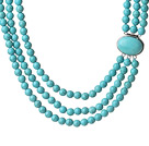 Trendy Elegant Style Three Layer Round Blue Turquoise Beaded Necklace