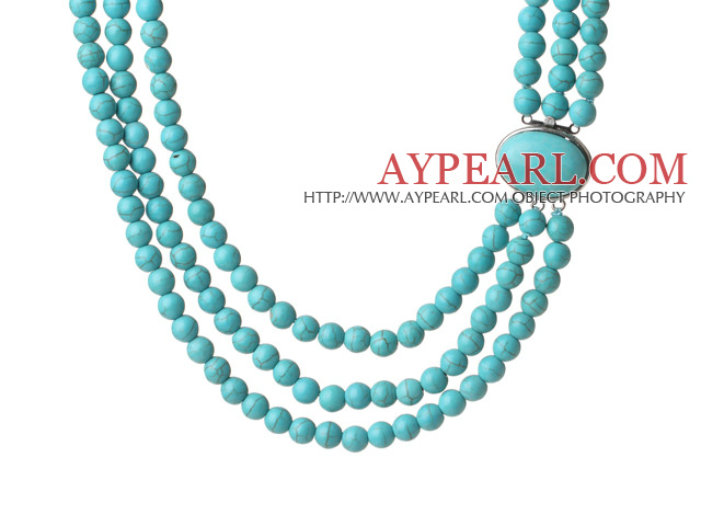 Trendy Elegant Style Three Layer Round Blue Turquoise Beaded Necklace