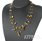 Three Strands Yellow Green Teeth Shape Pearl Necklace