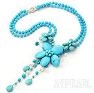 Wholesale New Style Blue Series White Pearl and Blue Turquoise Flower Necklace