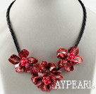 Three Pieces of Red Pearl Shell Flower Necklace