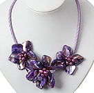Three Pieces of Purple Pearl Shell Flower Necklace