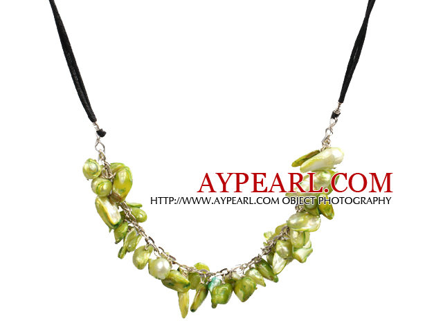 New Arrival Yellow Green Color Teeth Shape Pearl Necklace with Lobster Clasp