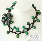 Wholesale 18 inches black agate and phoenix stone necklace with moonlight clasp