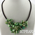 Three Pieces of Green Pearl Shell Flower Necklace