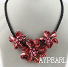 Three Pieces of Red Shell Pearl Flower Necklace