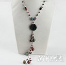 Lovely Round Garnet And Multi Colorful Indian Agate Pendant Necklace