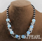opal and white black color crystal necklace