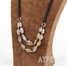 Wholesale elegant agate necklace with black metal chain