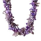 Popular Nice Twisted Purple Pearl Shell Amethyst and Manmade Crystal Necklace with Moonight Clasp