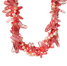 Popular Nice Twisted Pink Pearl Crystal and Cherry Quartz Necklace with Moonight Clasp