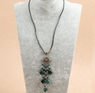 Wholesale Simple Retro Style Square Shape Phoenix Stone Black Agate Beads Tassel Pendant Necklace With Black Leather