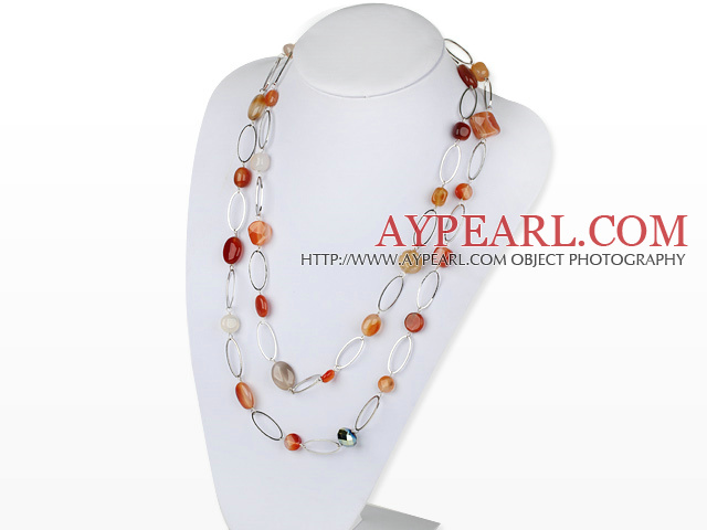 fashion costume jewelry 51.2 inches agate necklace with metal loop