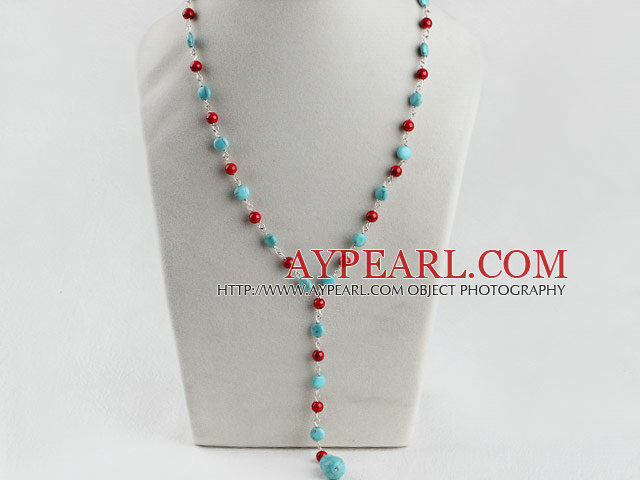 Y shape turquoise and blood stone necklace
