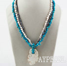 Wholesale Multi Strand White and Black Freshwater Pearl and Blue Turquoise Necklace