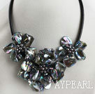 pearl and dyed black shell flower necklace with magnetic clasp