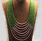 Multi Strands Multi Layered 4-5mm Green and Pink Plastic Seed Necklace