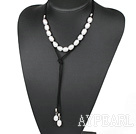 Simple Design White Screw Freshwater Rice Pearl Necklace with Black Cord