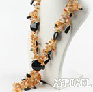 Wholesale Beautiful Y Style Chipped Red Agate And Mixed Black Agate Cluster Pendant Necklace Seude Stone Closure