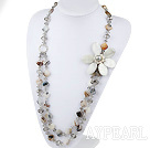 Long Style Madagascar Agate and Crystal and Shell Flower Necklace