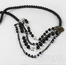 Wholesale multi strand favourite black agate and clear crystal necklace