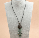 Wholesale Simple Retro Style Chandelier Shape Green Crystal Tassel Pendant Necklace With Black Leather