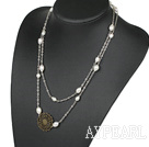 43.3inches fashion white pearl necklaces with flower charm
