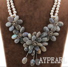 Big Style White Freshwater Pearl and Faceted Flashing Stone Flower Necklace