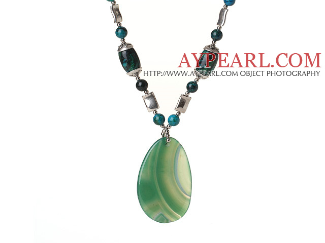 Phoenix Stone Necklace with Big Green Agate Pendant