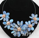 Wholesale Oval Shape Opal Flower Necklace with Pink Freshwater Pearl and Lether Cord