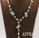 Y shape stunning natural button pearl necklace