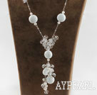 white pearl porcelain stone and clear crystal necklace 