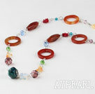 31.5 inches fashion long style pearl agate and crystal necklace