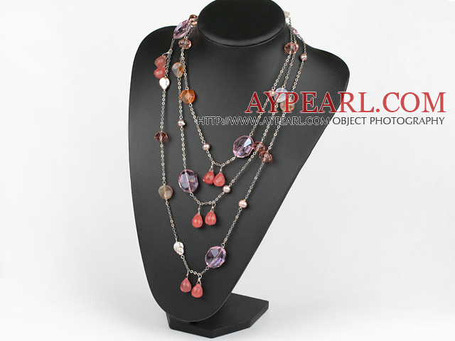 70.9 inches fashion long style pearl agate and crystal necklace
