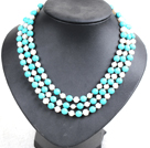 Beautiful 3 Strand Natural White Freshwater Pearl Turquoise Beads Party Necklace With Shell Flower Clasp