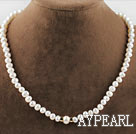17.3 inches 6-7-10mm white fresh water pearl necklace with gold color clasp