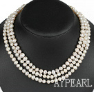 three strand 17.3 inches white pearl necklace with box clasp