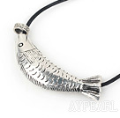 Lovely Ring And Fish Shape Tibet Silver Pendant Necklace With Black Cord