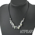 Fashion White Crystal And Jade Necklace With Black Leather Cord