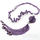 New Style Y Shape Amethyst Donut Tassel Necklace with Rhinestone
