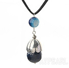 Simple Design Faceted Blue Agate Pendant Necklace