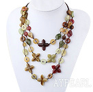 Elegant Donut Flat Round Flower Mixed Shape 3-Color Jade Hand-Knitted Necklace With Purple Adjustable Cords