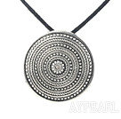 Fashion Annular Tibet Silver Pendant Necklace With Black Cord And Extendable Chain