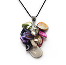 Fashion Multi Colorful Shell Cluster Pendant Necklace With Black Cords