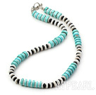 Wholesale Fashion White Disc Shell And Blue Turquoise Black Agate Strand Necklace With Toggle Clasp