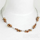 Beautiful Simple Cluster Brown Freshwater Pearl Wired Necklace